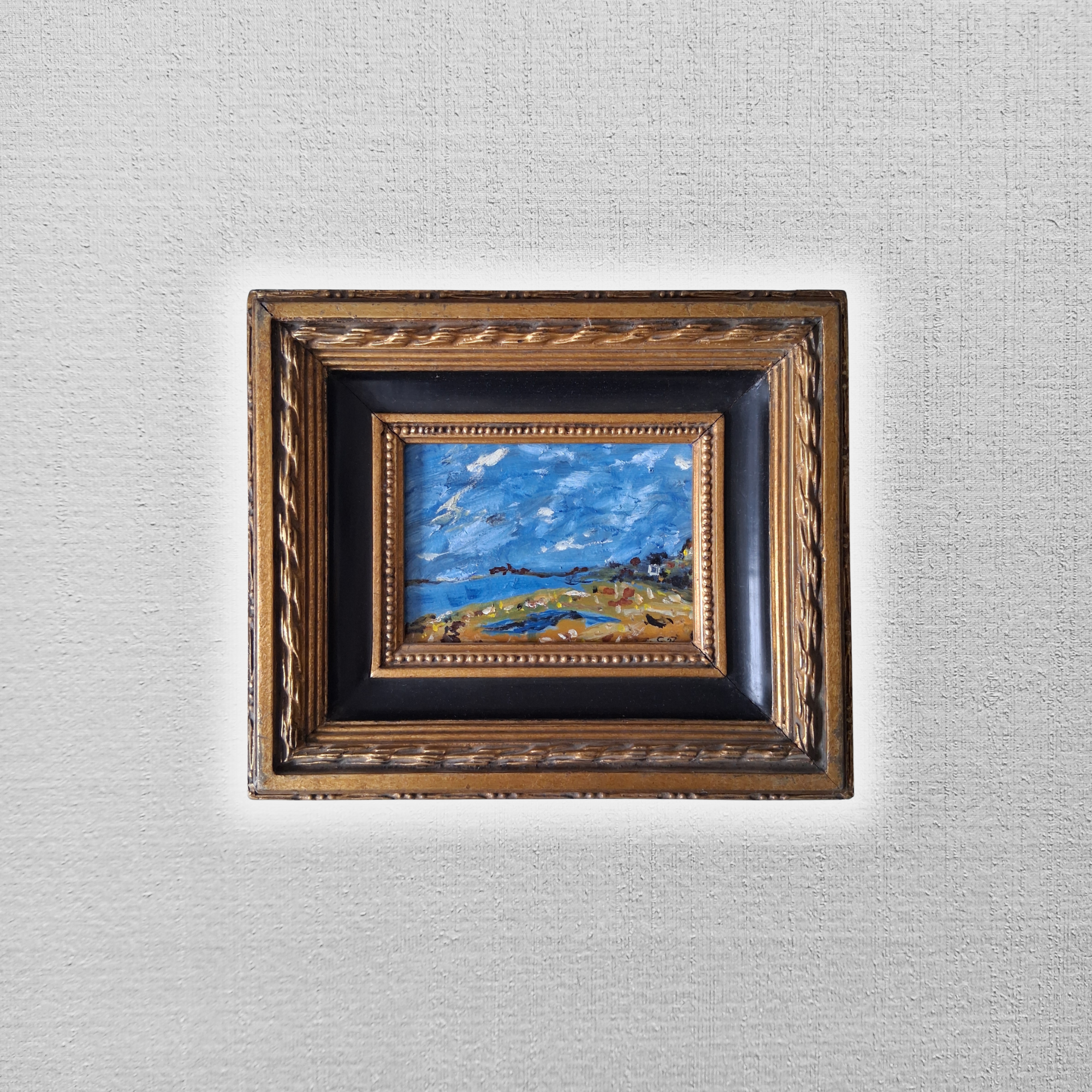 ORIGINAL Ölgemälde auf Karton inkl. Massivrahmen | Expressionistische Küstenlandschaft | Signiert