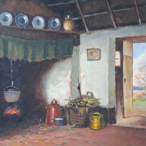 HENDRIK-JAN NEULAND (1928-2009) | Bauernhaus / Feuerstelle | ORIGINAL Ölgemälde auf Holzplatte