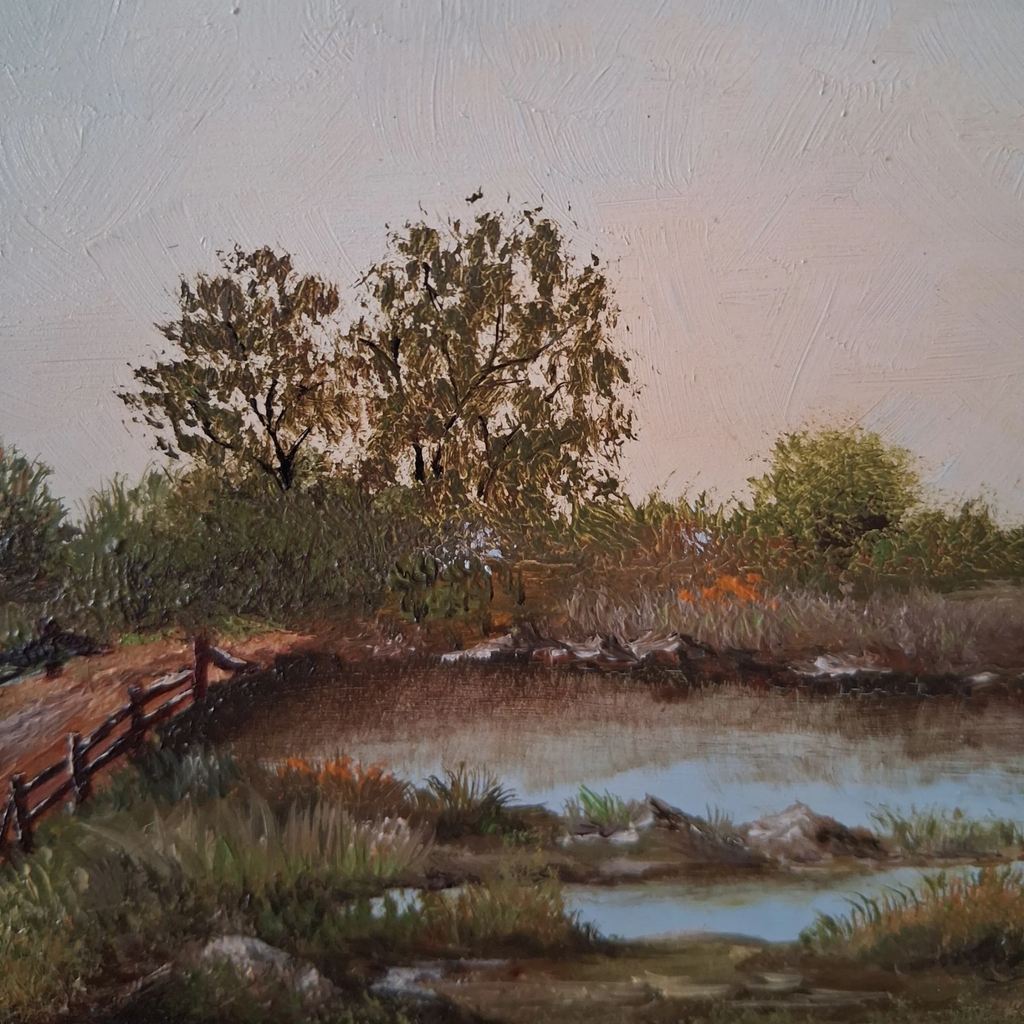 Altes Ölgemälde handgemalt mit Holzrahmen | Im Dachauer Moor | 24x17 cm | ORIGINAL & Signiert