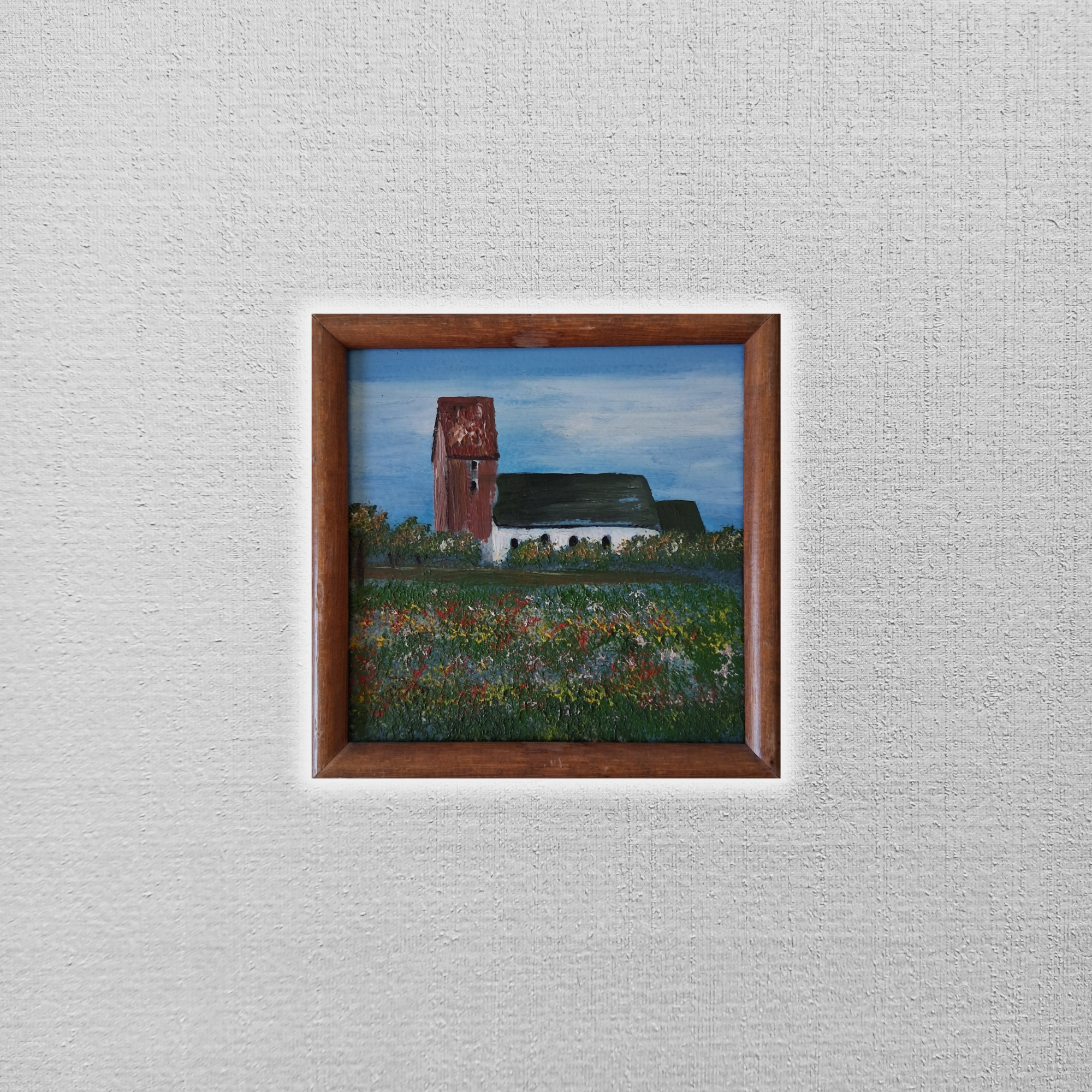 KLEINES ORIGINAL Ölgemälde auf Karton inkl. Rahmen | St. Severin Kirche in Keitum auf Sylt | 11x11 cm