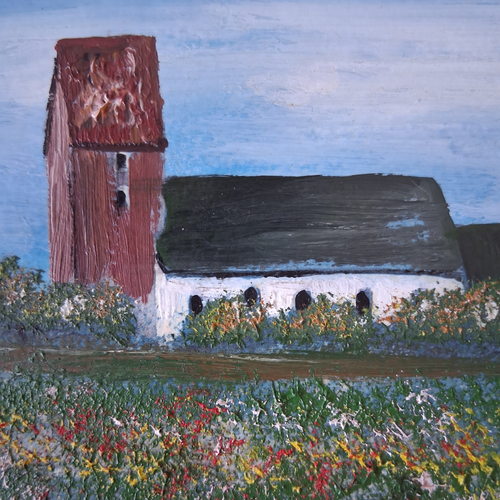 KLEINES ORIGINAL Ölgemälde auf Karton inkl. Rahmen | St. Severin Kirche in Keitum auf Sylt | 11x11 cm