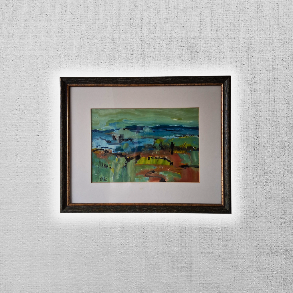 ORIGINAL Ölgemälde im Passepartout hinter Glas | Abstrakte Landschaft / Natur | Signiert
