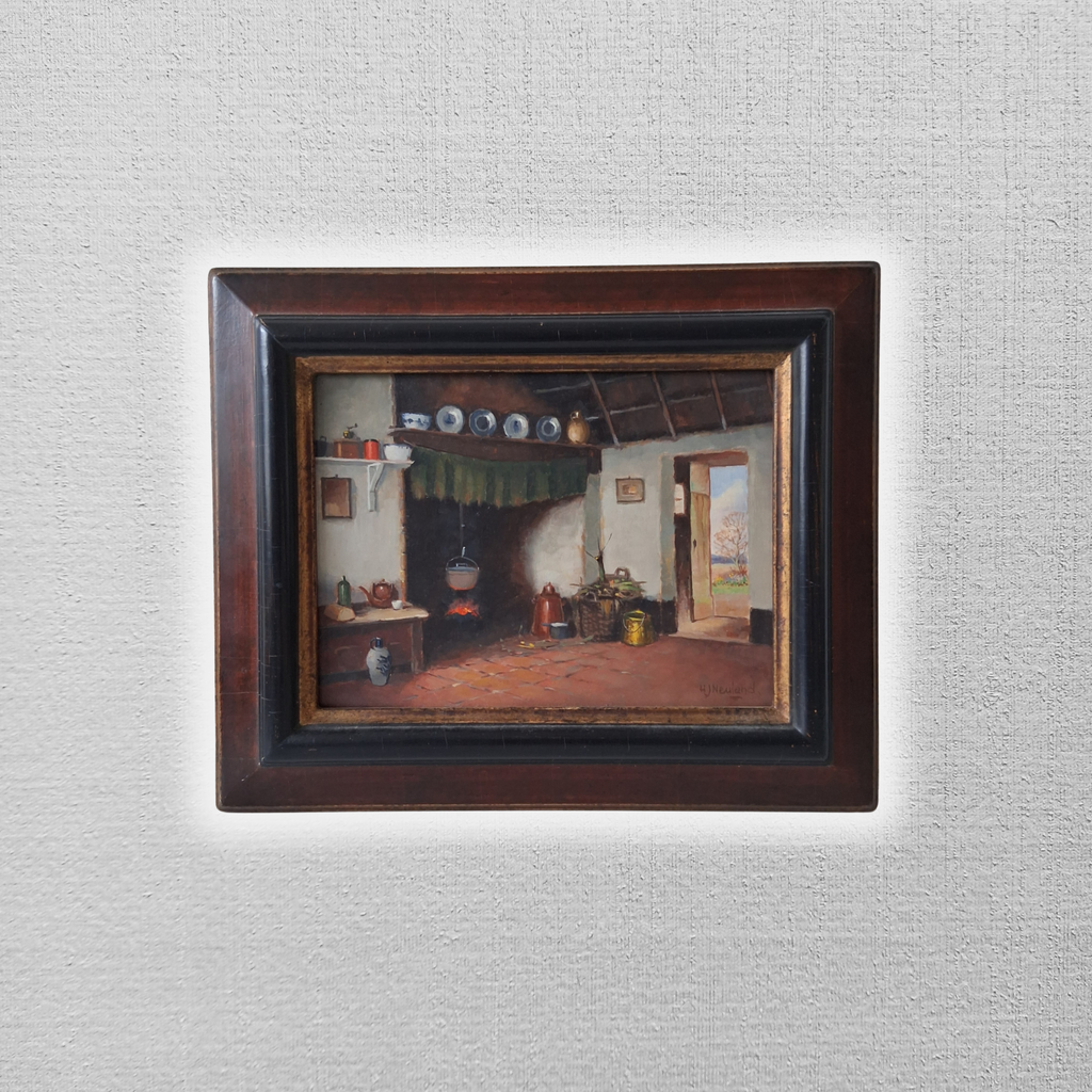 HENDRIK-JAN NEULAND (1928-2009) | Bauernhaus / Feuerstelle | ORIGINAL Ölgemälde auf Holzplatte
