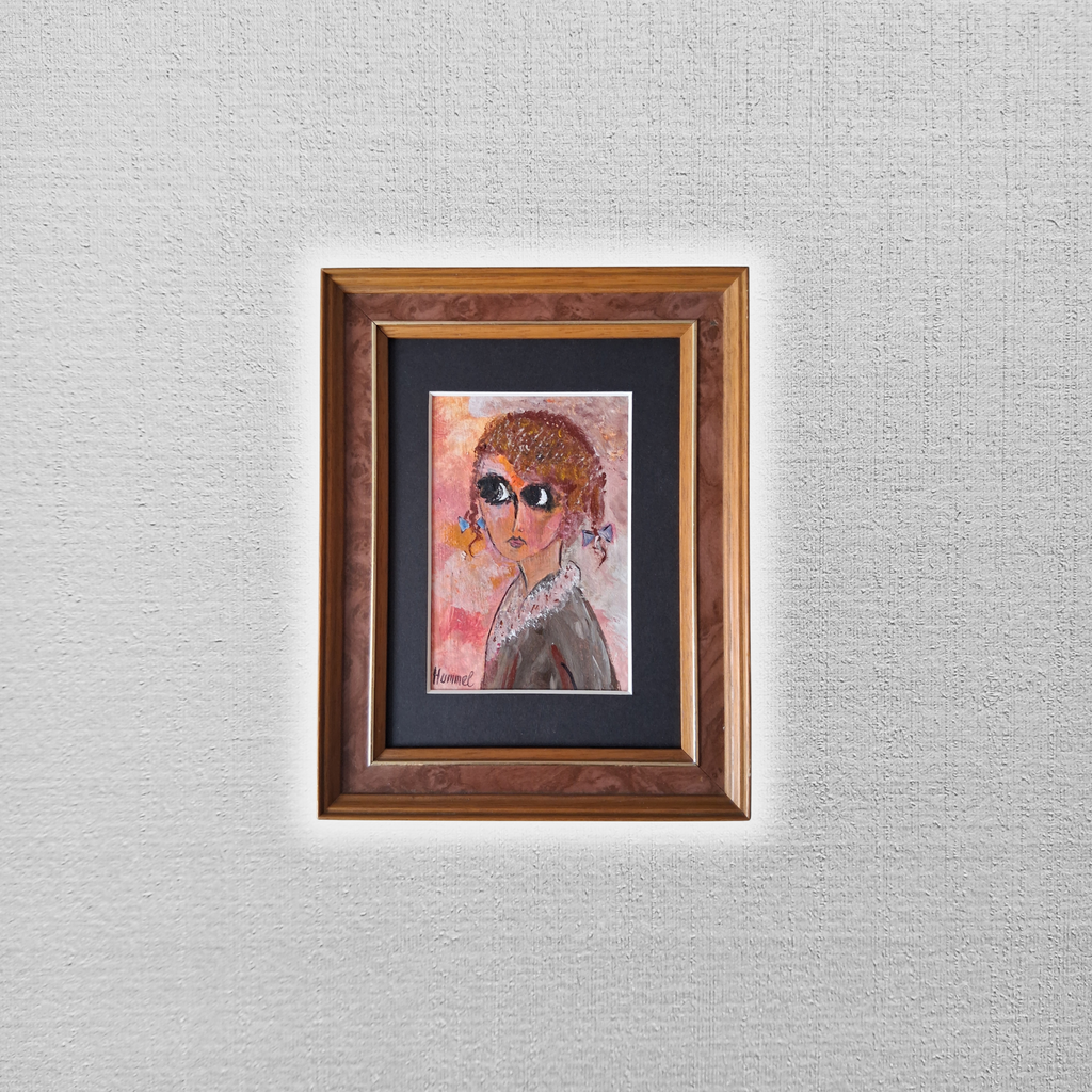 ORIGINAL Acrylgemälde auf Karton inkl. Rahmen | Portrait einer Kindfrau | Signiert: Hummel (*1946)