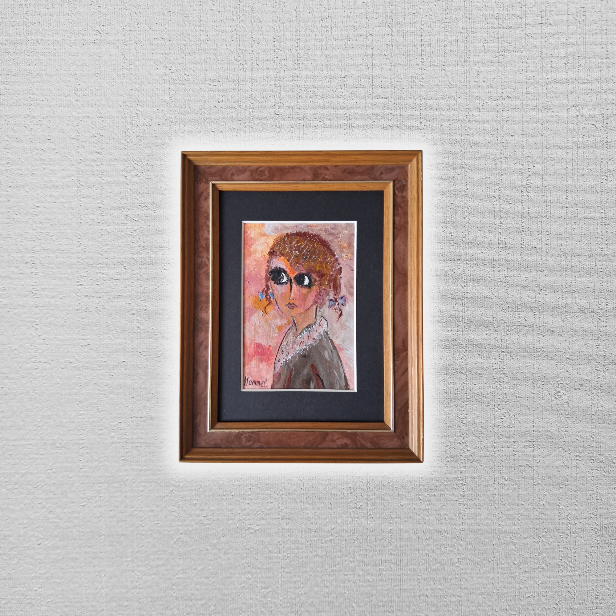ORIGINAL Acrylgemälde auf Karton inkl. Rahmen | Portrait einer Kindfrau | Signiert: Hummel (*1946)