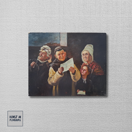 ORIGINAL Ölgemälde auf Holzplatte | Lesender Mönch / Menschen / Portrait | 25x20 cm | Signiert