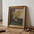 Altes Ölgemälde handgemalt mit Holzrahmen | Stillleben / Sonnenblumen | ORIGINAL & Signiert