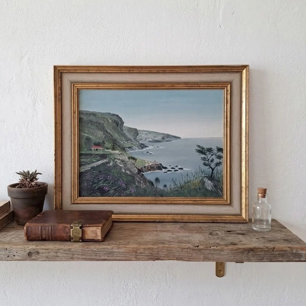 Altes Ölgemälde handgemalt mit Rahmen | Küstenlandschaft / Steilküste | 41x33 cm | ORIGINAL & Signiert
