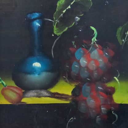 ORIGINAL Ölgemälde auf Karton inkl. Rahmen | Stillleben / Weintrauben | 21x26 cm | Signiert