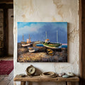 ORIGINEEL olieverfschilderij op doek | Vissersboten in Bretagne / Frankrijk | Gesigneerd: TOUAR