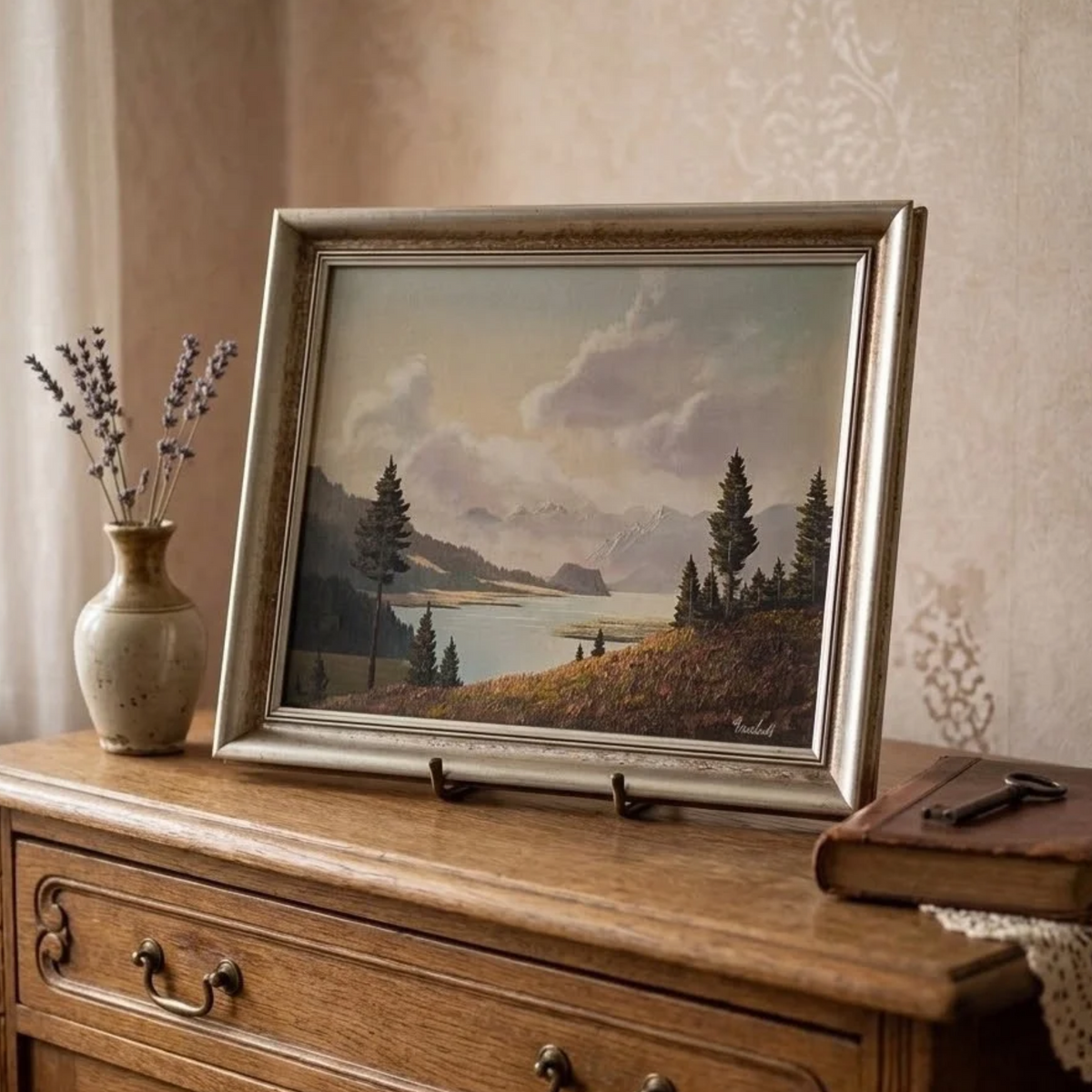 Altes Ölgemälde handgemalt mit Rahmen | Schneebedeckte Berglandschaft | ORIGINAL & Signiert