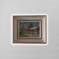 ORIGINAL Ölgemälde auf Karton inkl. Rahmen | Landschaft / Bauernhaus mit Figur | Signiert