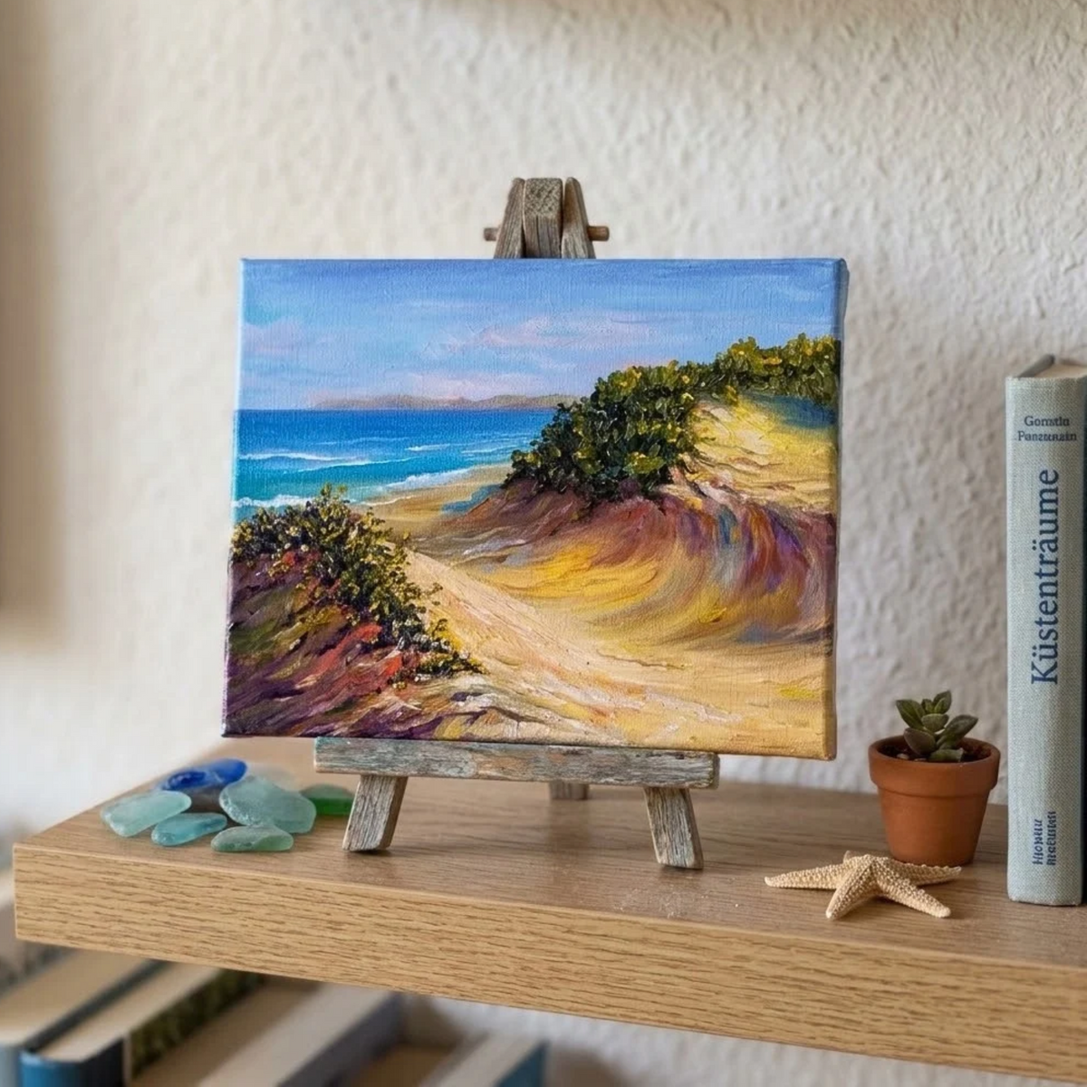 Modernes Ölgemälde handgemalt auf Leinwand | Strandgang / Meerblick / Landschaft | 30x24 cm | Signiert