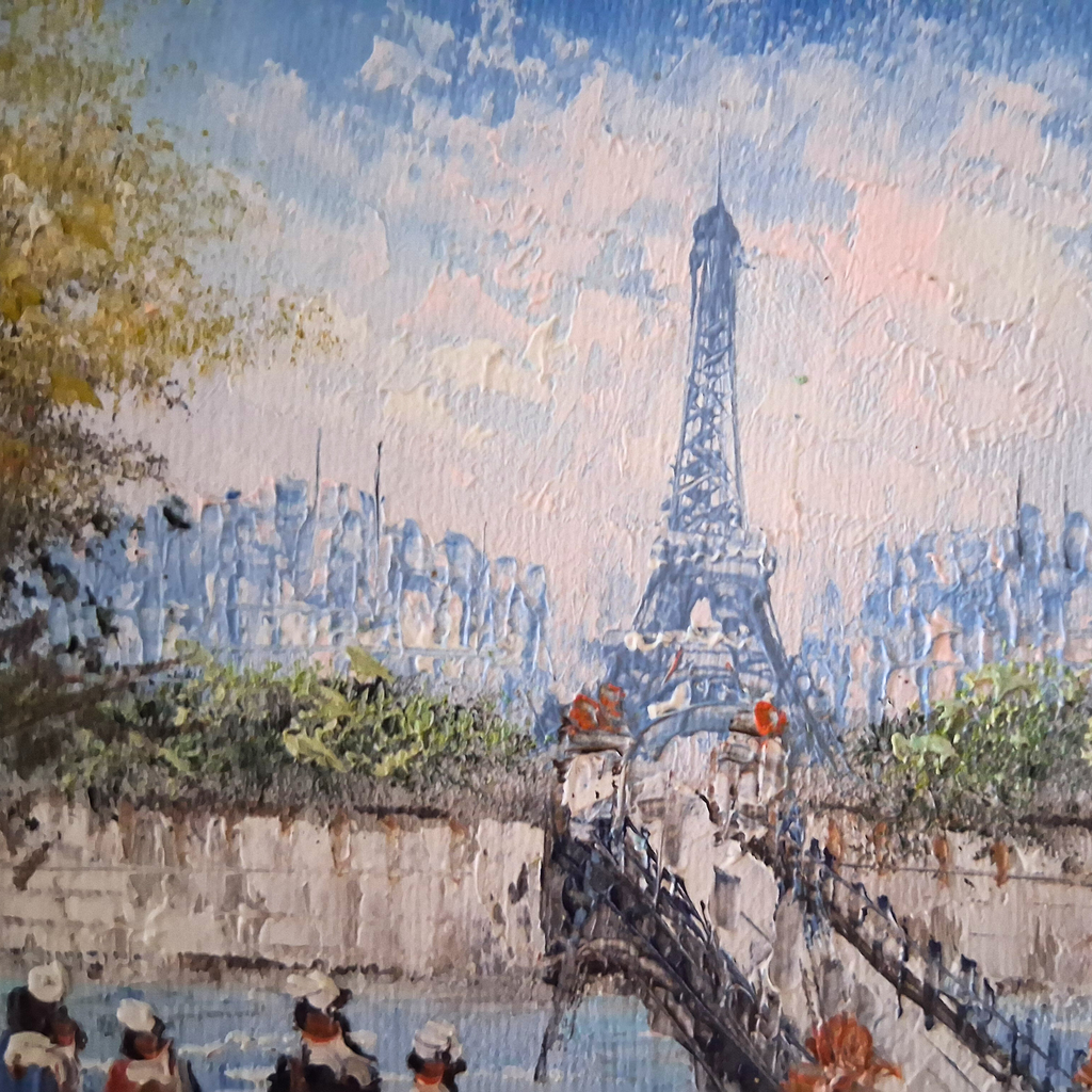 CAROLINE C. BURNETT | Stadtszene / Eiffelturm / Paris | ORIGINAL Ölgemälde auf Karton inkl. Rahmen