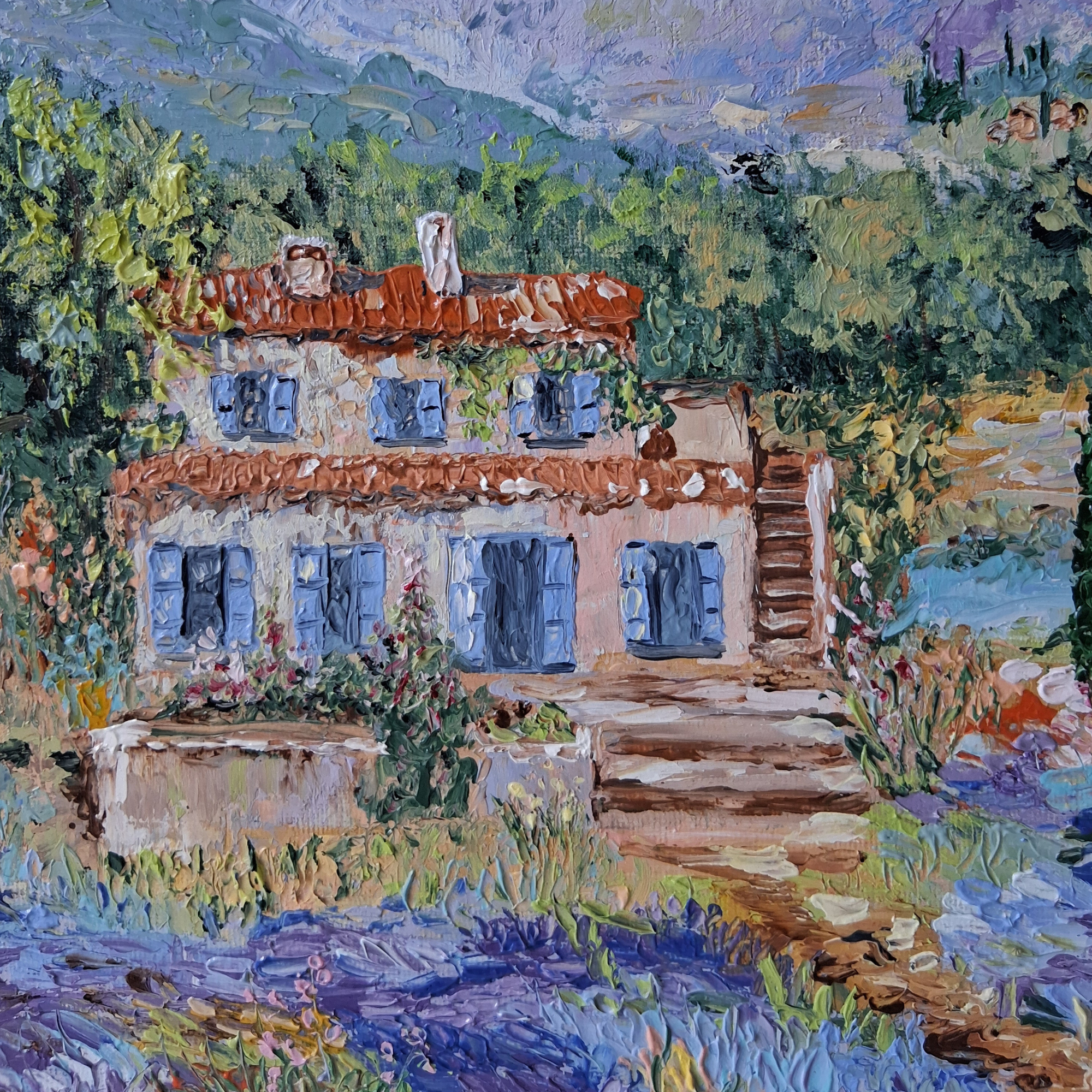 ORIGINAL Ölgemälde auf Leinwand | Sommer in der Toskana / Landschaft / Italien | 40x30 cm