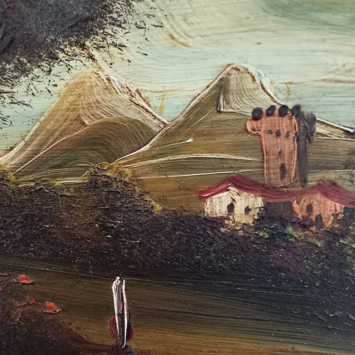 SELTENES KLEINES Ölgemälde auf Kupferplatte inkl. Rahmen | Landschaft / Burg / Italien | Signiert