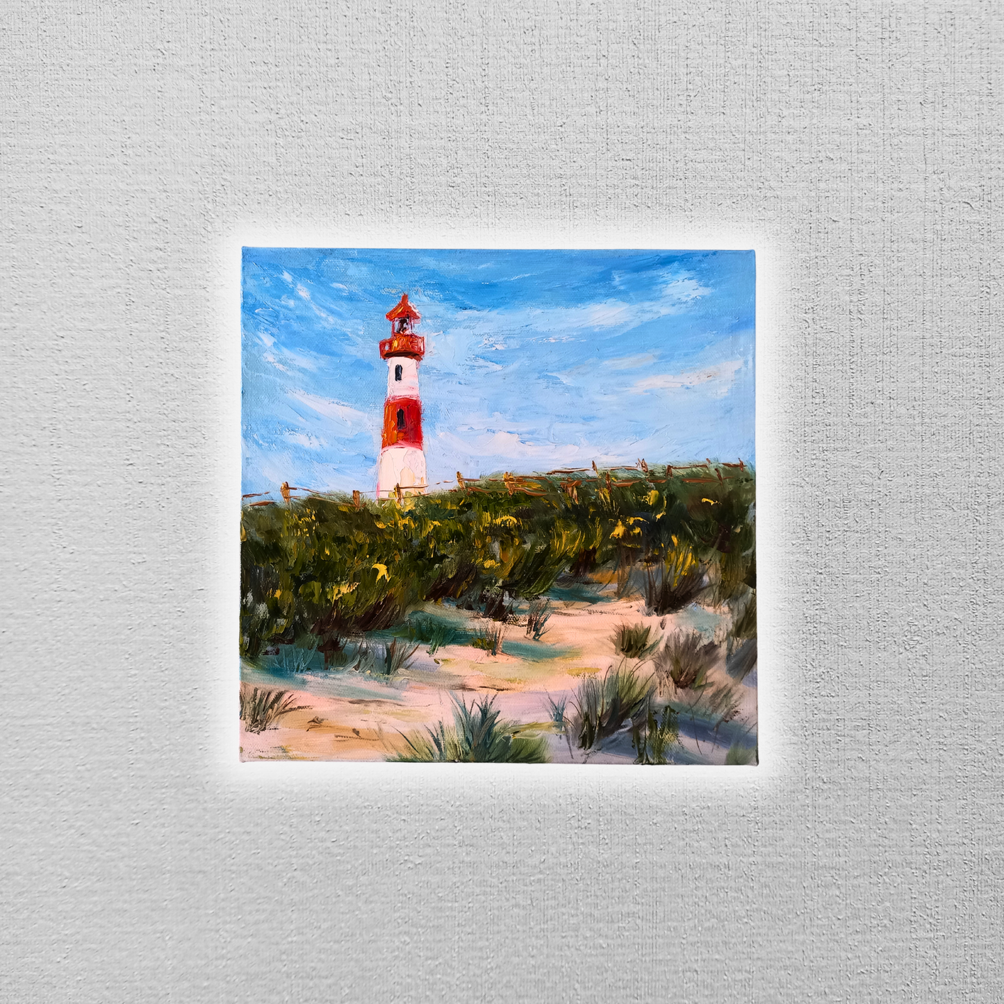 ORIGINAL Ölgemälde auf Leinwand | Leuchtturm / Landschaft / Natur | 30x30 cm | Signiert