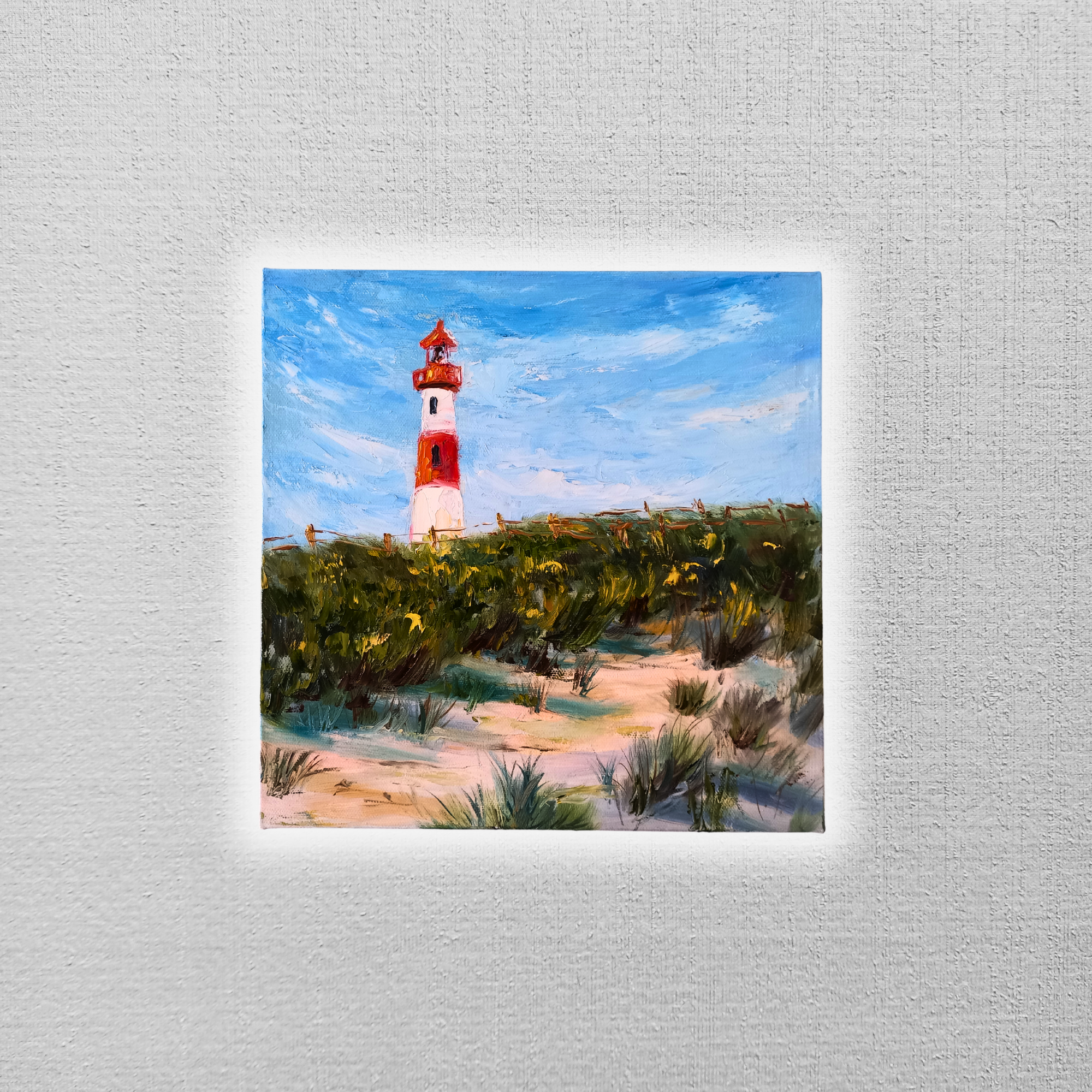 ORIGINAL Ölgemälde auf Leinwand | Leuchtturm / Landschaft / Natur | 30x30 cm | Signiert