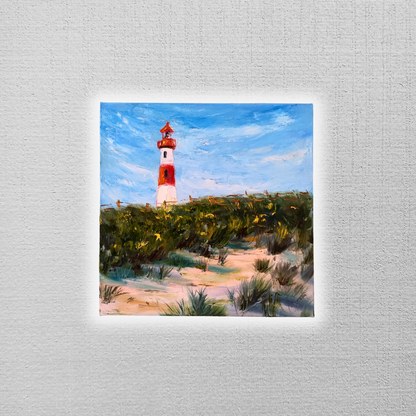ORIGINAL Ölgemälde auf Leinwand | Leuchtturm / Landschaft / Natur | 30x30 cm | Signiert