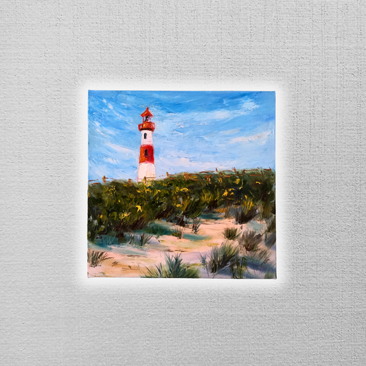 ORIGINAL Ölgemälde auf Leinwand | Leuchtturm / Landschaft / Natur | 30x30 cm | Signiert