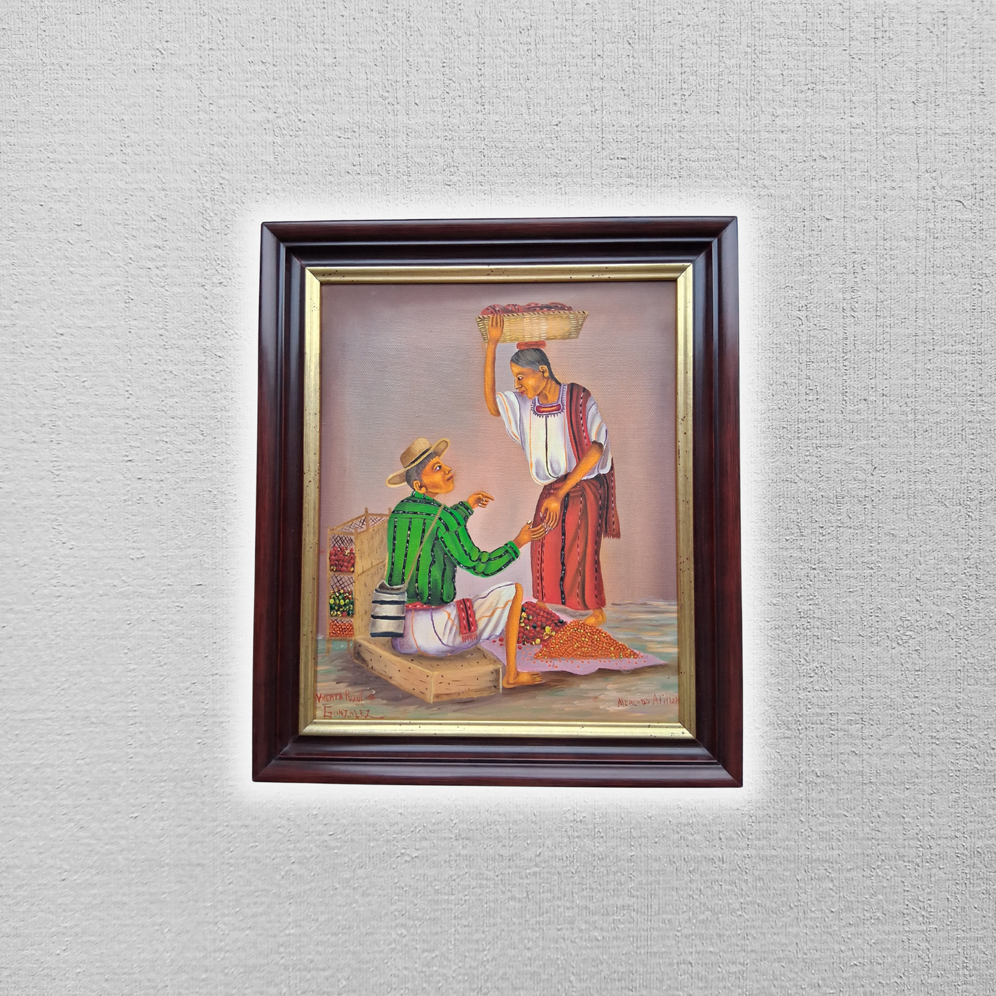 ORIGINAL Ölgemälde auf Leinwand inkl. Rahmen | Marktplatz / Mercado Atitlan | 29x34 cm | Signiert