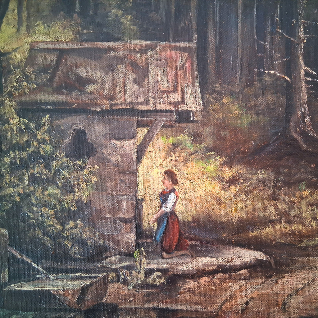 HANDGEMALTES Ölgemälde auf Leinwand nach Carl Spitzweg | Kapelle im Wald | W. EHRL (1948)