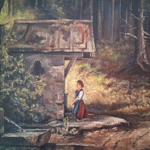 HANDGEMALTES Ölgemälde auf Leinwand nach Carl Spitzweg | Kapelle im Wald | W. EHRL (1948)