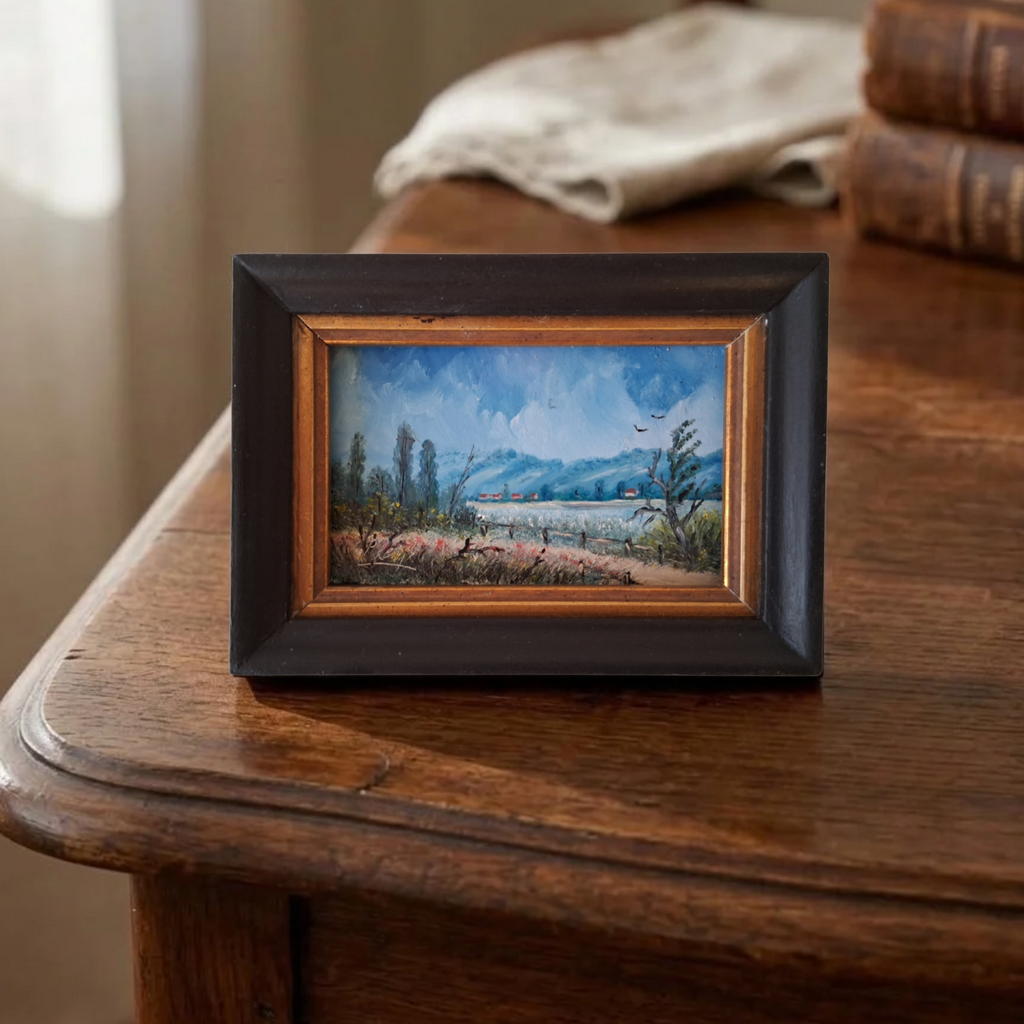 Kleines altes Ölgemälde handgemalt mit Rahmen | Landschaft / Natur | 11x7 cm | ORIGINAL & Signiert