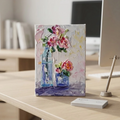 Modernes Ölgemälde handgemalt auf Karton | Stillleben / Rosen im Glas / Blumenvase | 10x15 cm | Signiert