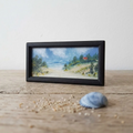 Kleines altes Ölgemälde handgemalt mit Rahmen | Strand / Küste / Meer | 13x6 cm | ORIGINAL & Signiert
