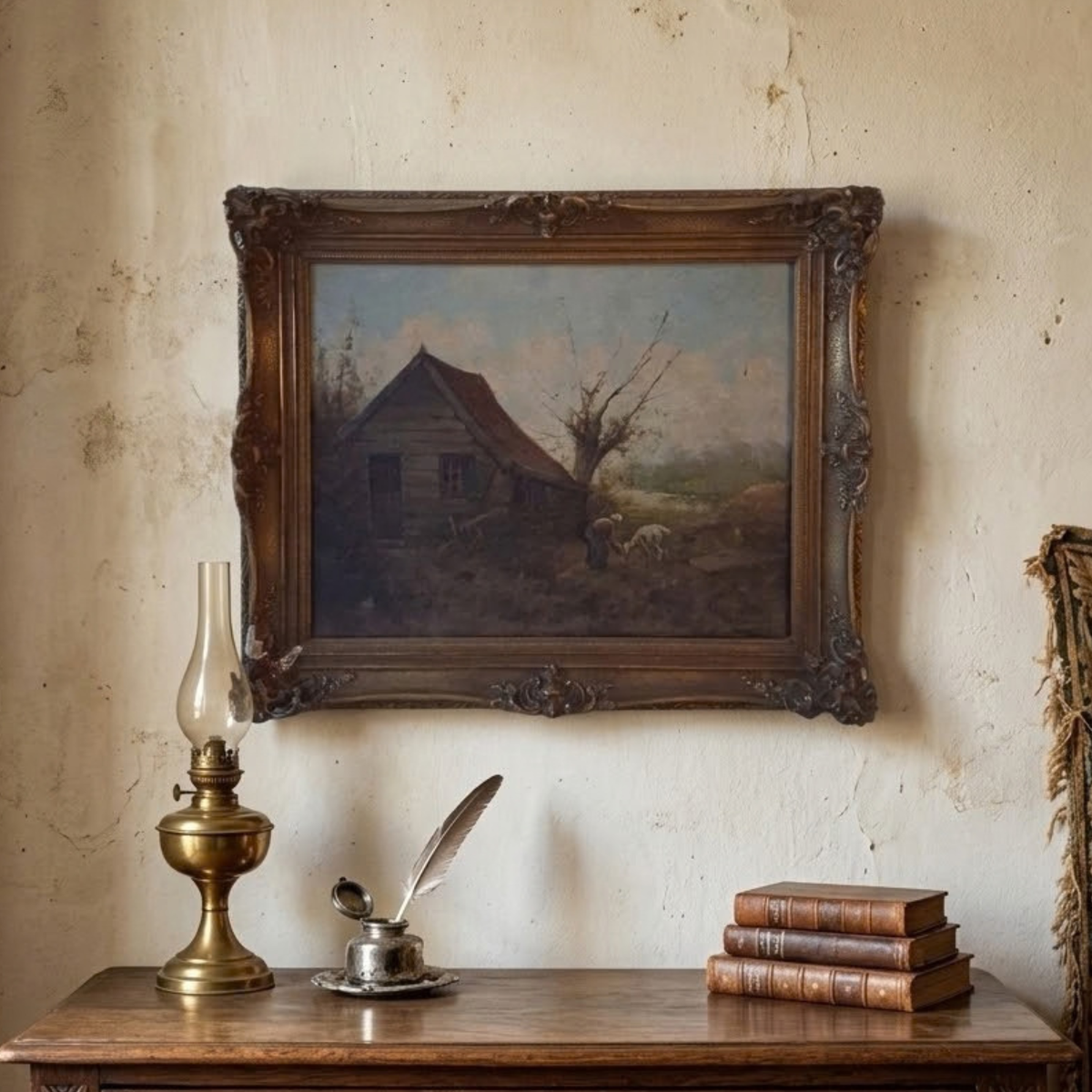 Ferdinand Marinus (1808–1890) | Bauernhausszene mit Fütterung | ORIGINAL Ölgemälde auf Leinwand