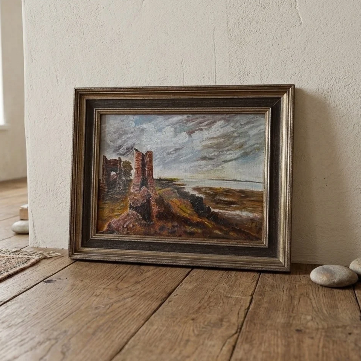 Altes Ölgemälde handgemalt nach John Constable mit Holzrahmen | Hadleigh Castle | Signiert