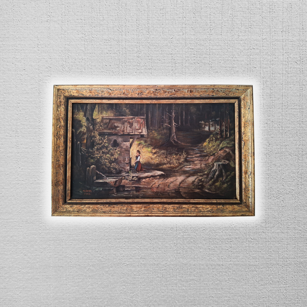 HANDGEMALTES Ölgemälde auf Leinwand nach Carl Spitzweg | Kapelle im Wald | W. EHRL (1948)