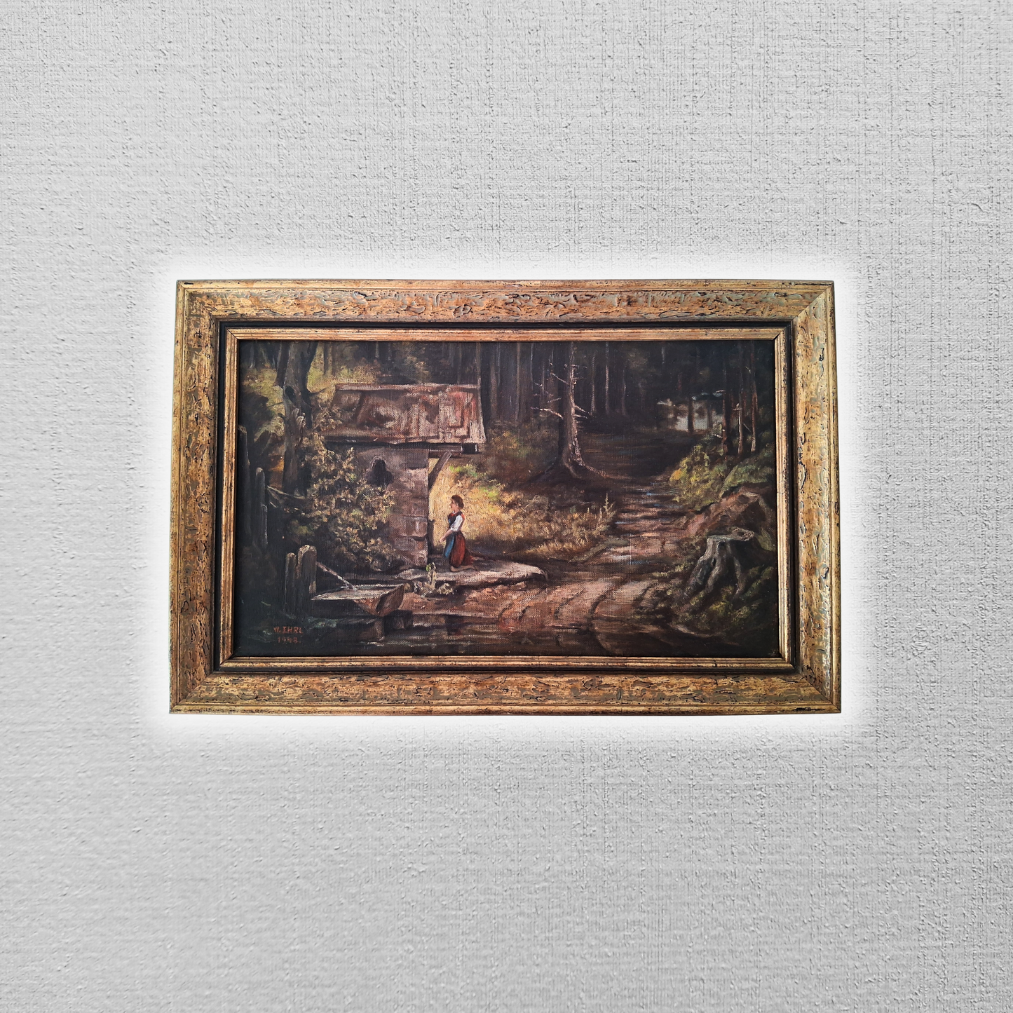 W. EHRL (1948) | Kapelle im Wald | ORIGINAL Ölgemälde auf Leinwand inkl. Rahmen | 51x33 cm