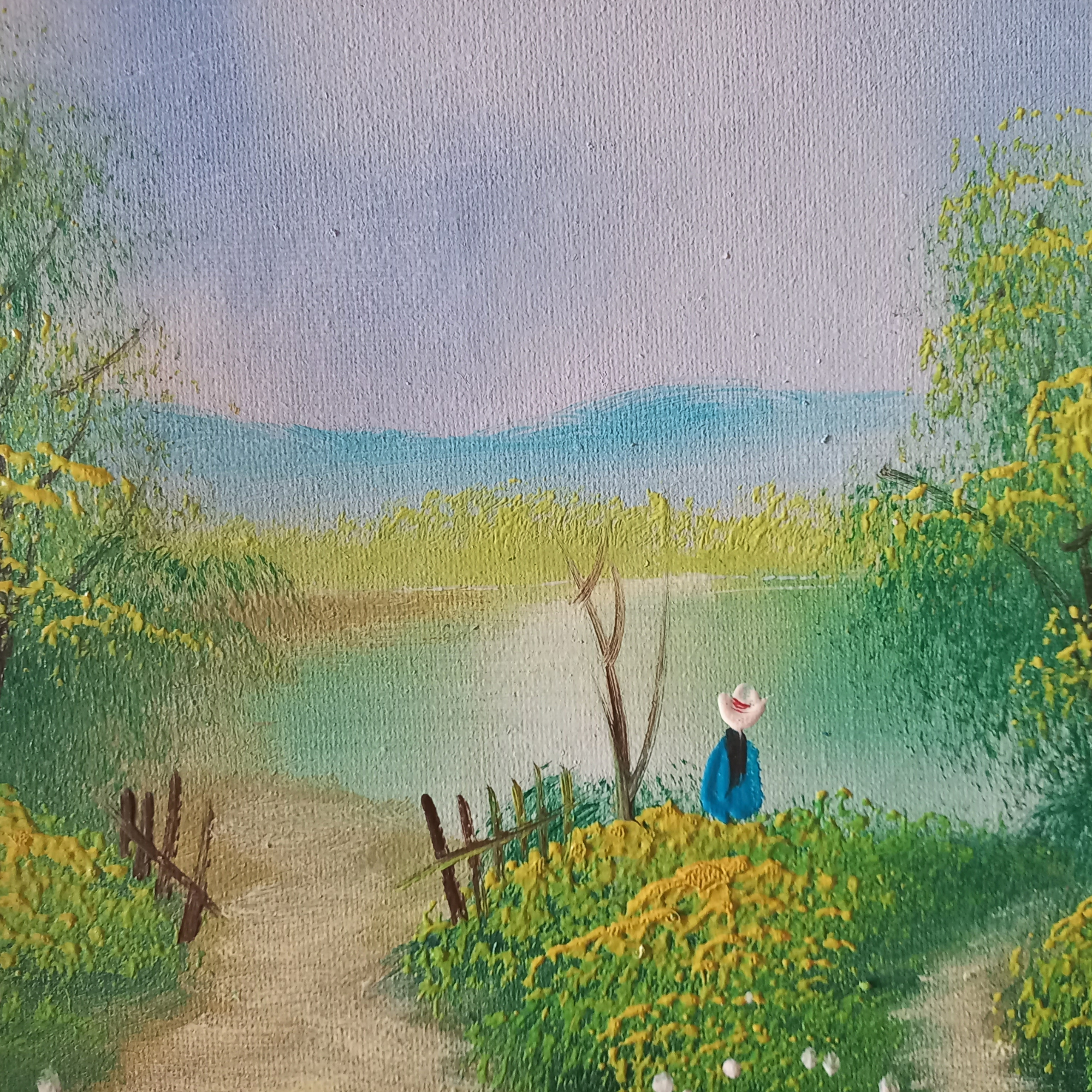 ORIGINAL Ölgemälde auf Leinwand inkl. Holzrahmen | Sommerlandschaft am See mit Figuren