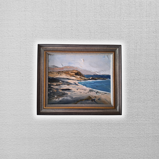 ORIGINAL Ölgemälde auf Karton inkl. Rahmen | Küstenlandschaft / Strand / Meer | 31x26 cm | Signiert