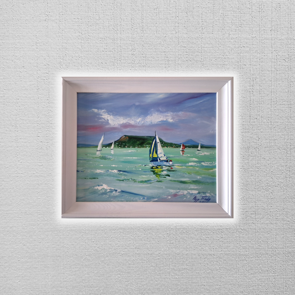 PAPP TÜNDE | Segelboote / Balaton / Ungarn | ORIGINAL Ölgemälde auf Karton inkl. Rahmen