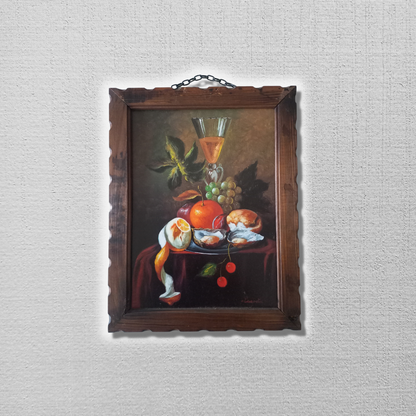 ORIGINAL Ölgemälde auf Karton inkl. Rahmen | Stillleben / Obstschale | Signiert: Lacosta