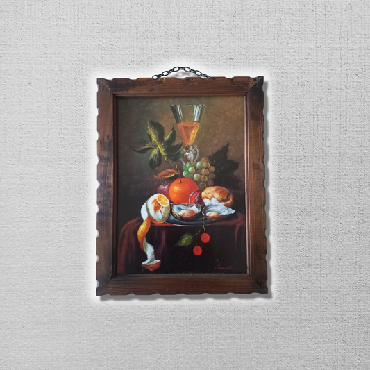 ORIGINAL Ölgemälde auf Karton inkl. Rahmen | Stillleben / Obstschale | Signiert: Lacosta