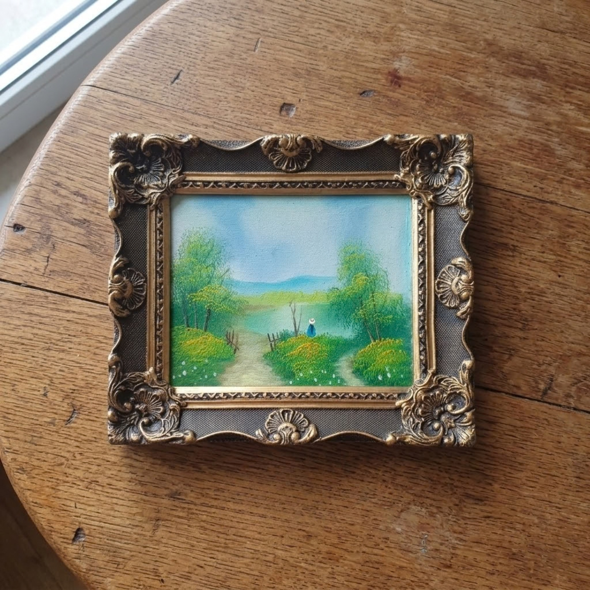 ORIGINAL Ölgemälde auf Leinwand inkl. Holzrahmen | Sommerlandschaft am See mit Figuren
