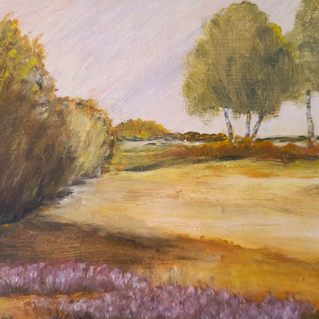 ORIGINAL Ölgemälde auf Karton inkl. Rahmen | Heidelandschaft | 28x22 cm | Signiert: NAST