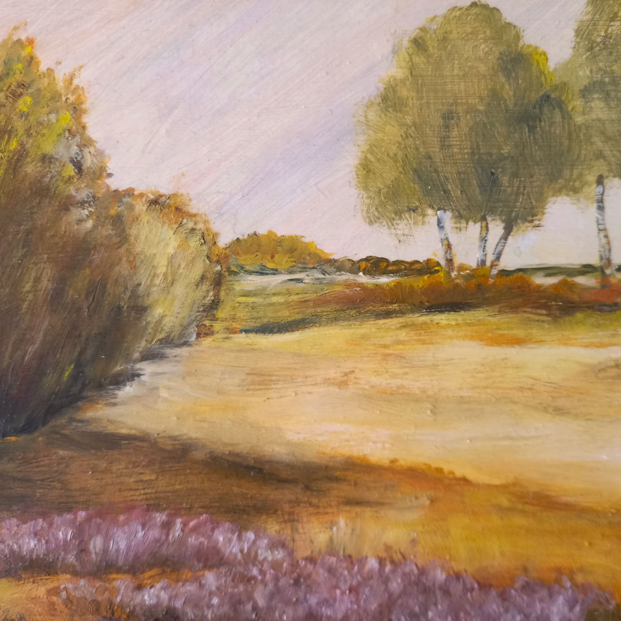 ORIGINAL Ölgemälde auf Karton inkl. Rahmen | Heidelandschaft | 28x22 cm | Signiert: NAST