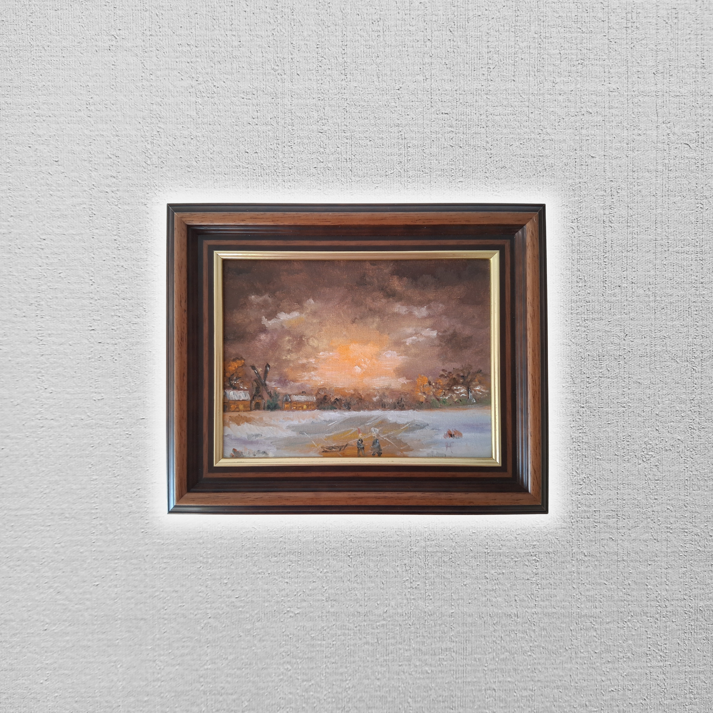 ORIGINAL Ölgemälde auf Leinwand inkl. Rahmen | Winterlandschaft / Windmühle | Signiert