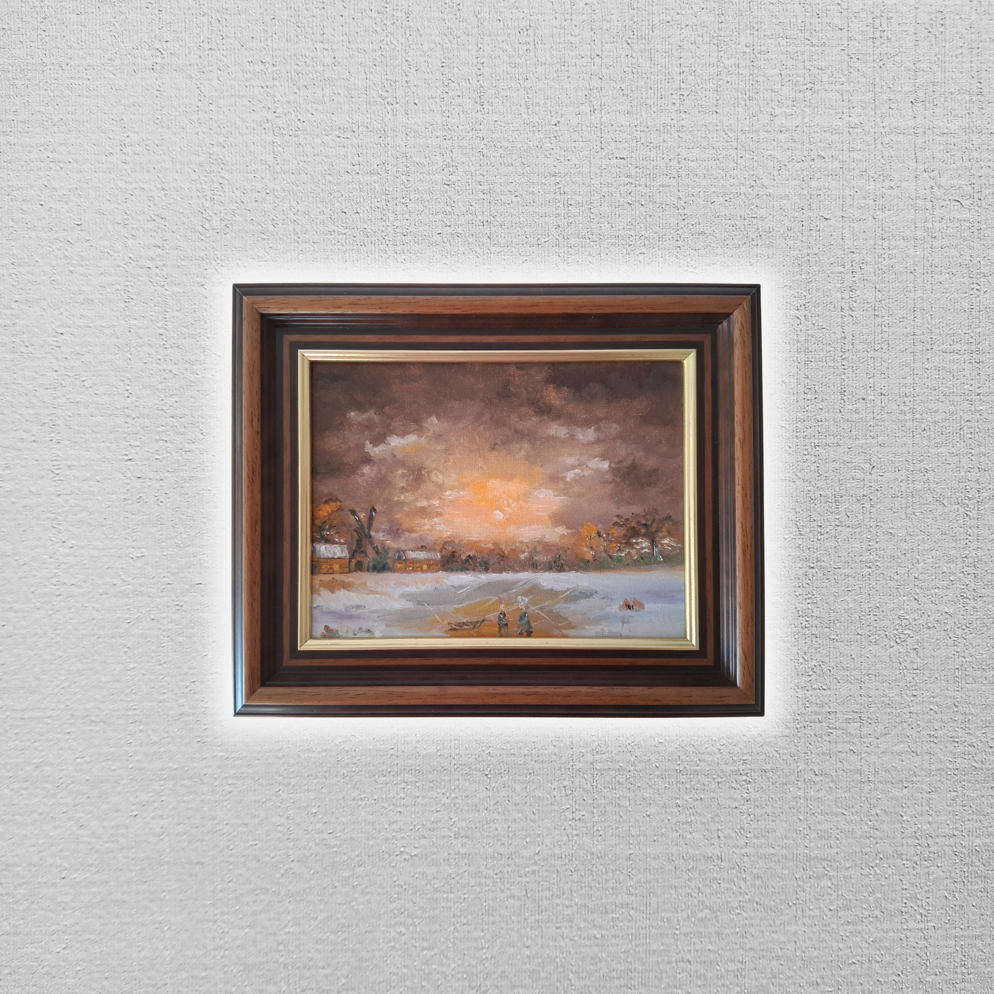 ORIGINAL Ölgemälde auf Leinwand inkl. Rahmen | Winterlandschaft / Windmühle | Signiert