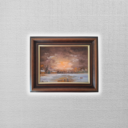 ORIGINAL Ölgemälde auf Leinwand inkl. Rahmen | Winterlandschaft / Windmühle | Signiert