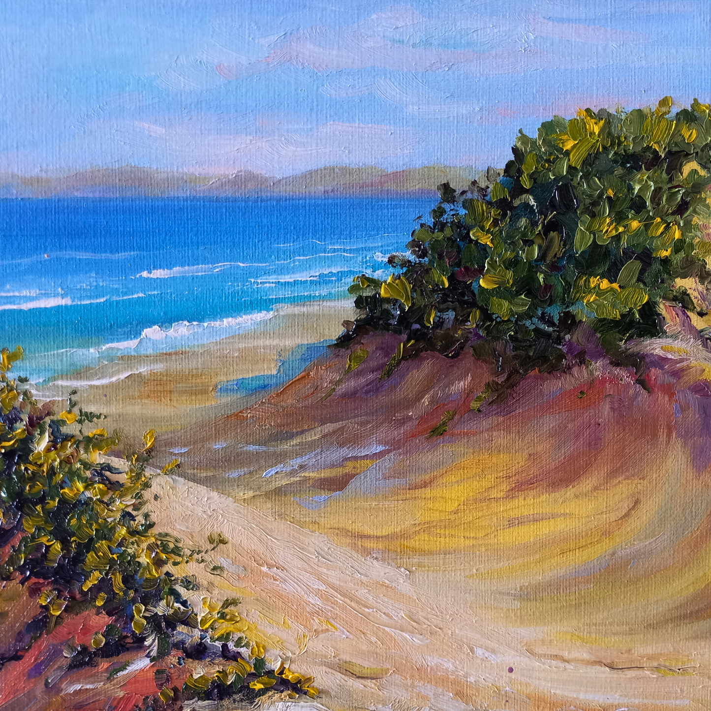 ORIGINAL Ölgemälde auf Leinwand | Strandgang / Meerblick / Landschaft | 30x24 cm | Signiert