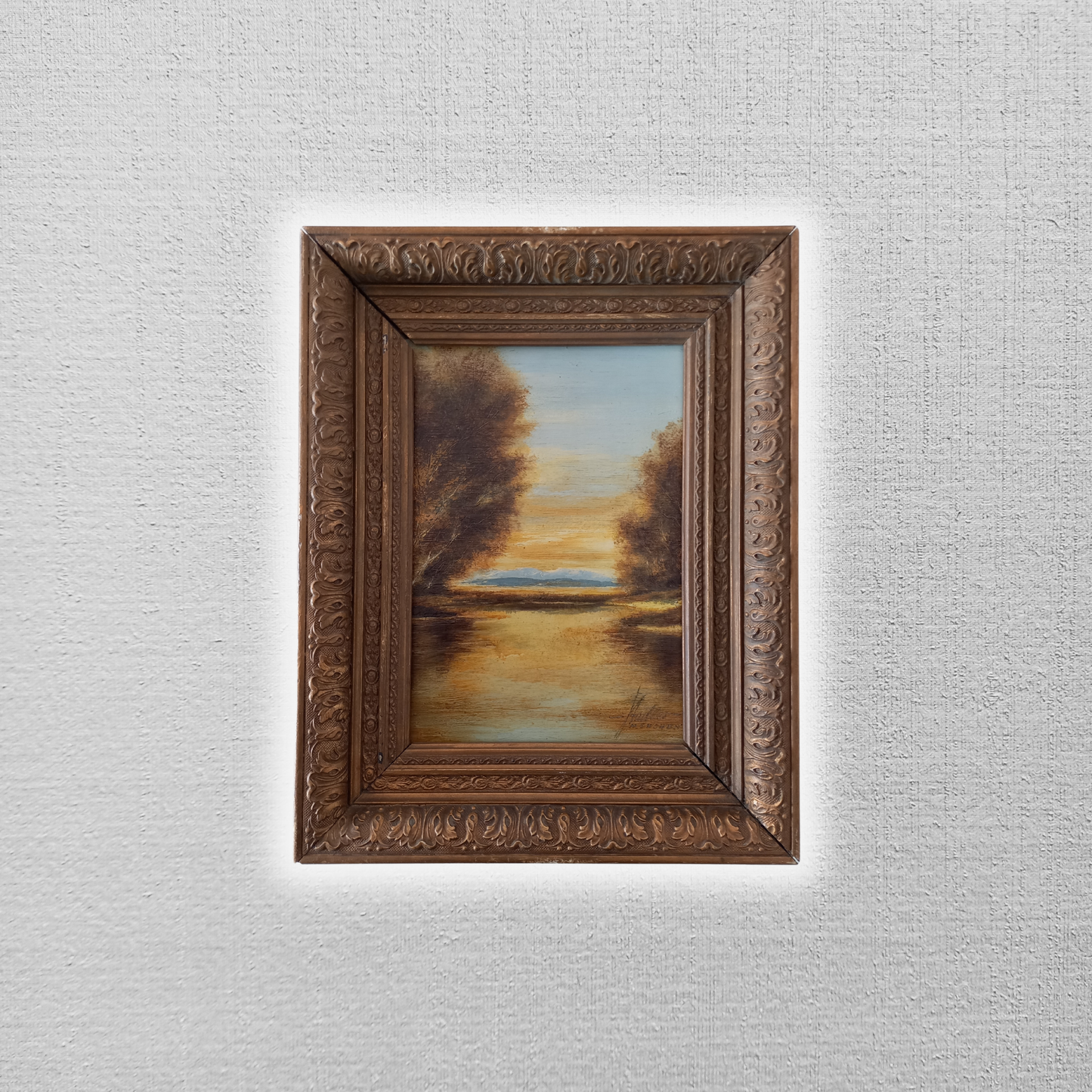 ORIGINAL Ölgemälde auf Holzplatte | Romantische Alpenlandschaft | Signiert: STADLER (München)