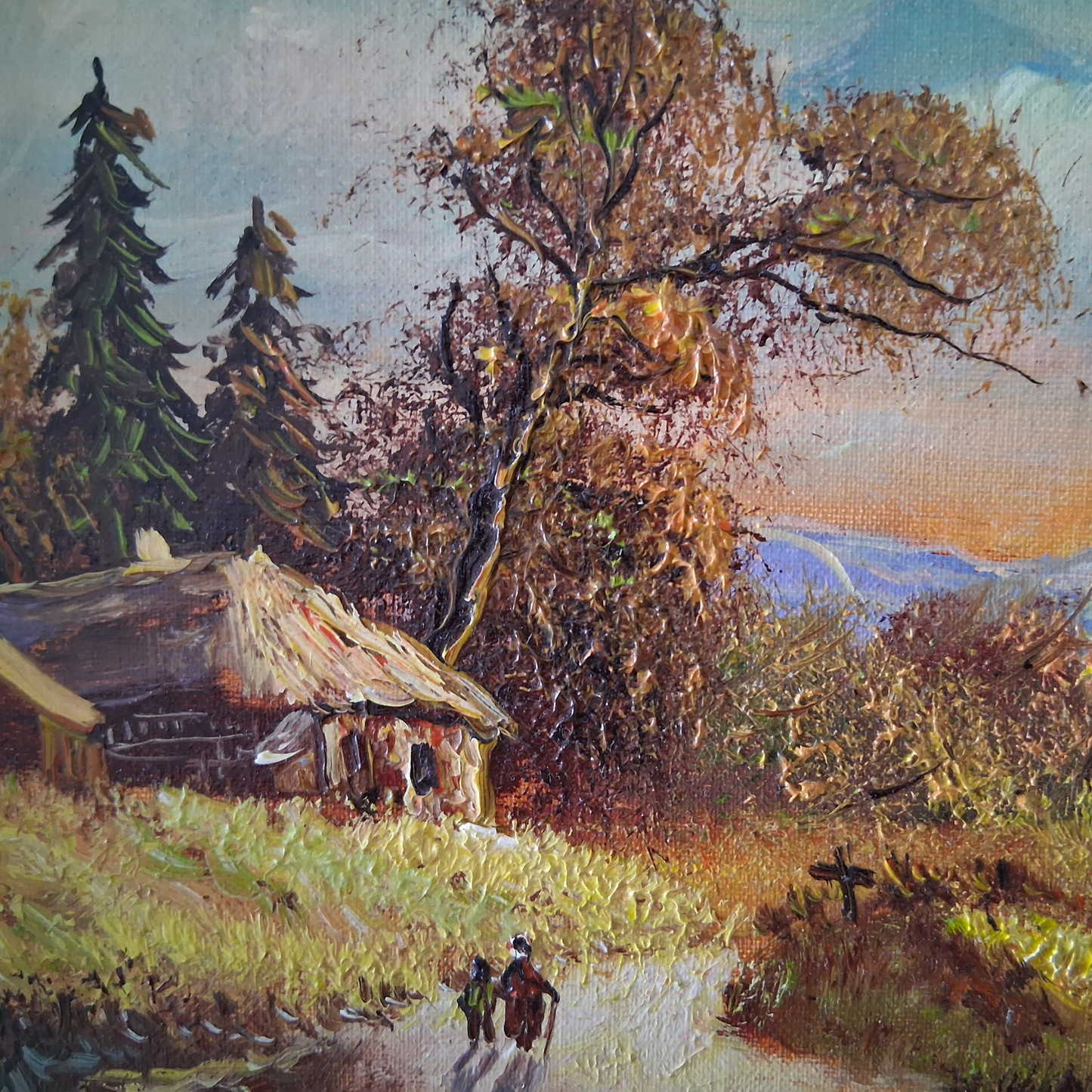 ORIGINAL Ölgemälde auf Karton inkl. Rahmen | Landschaft / Bauernhaus | 29x24 cm | Signiert