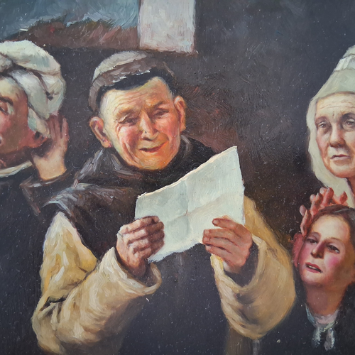 Altes Ölgemälde handgemalt auf Holzplatte | Lesender Mönch / Menschen / Portrait | 25x20 cm