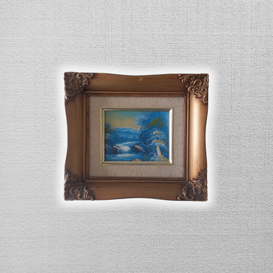 ORIGINAL Ölgemälde auf Leinwand inkl. Rahmen | Berglandschaft / Natur / Fluss | 23x20 cm